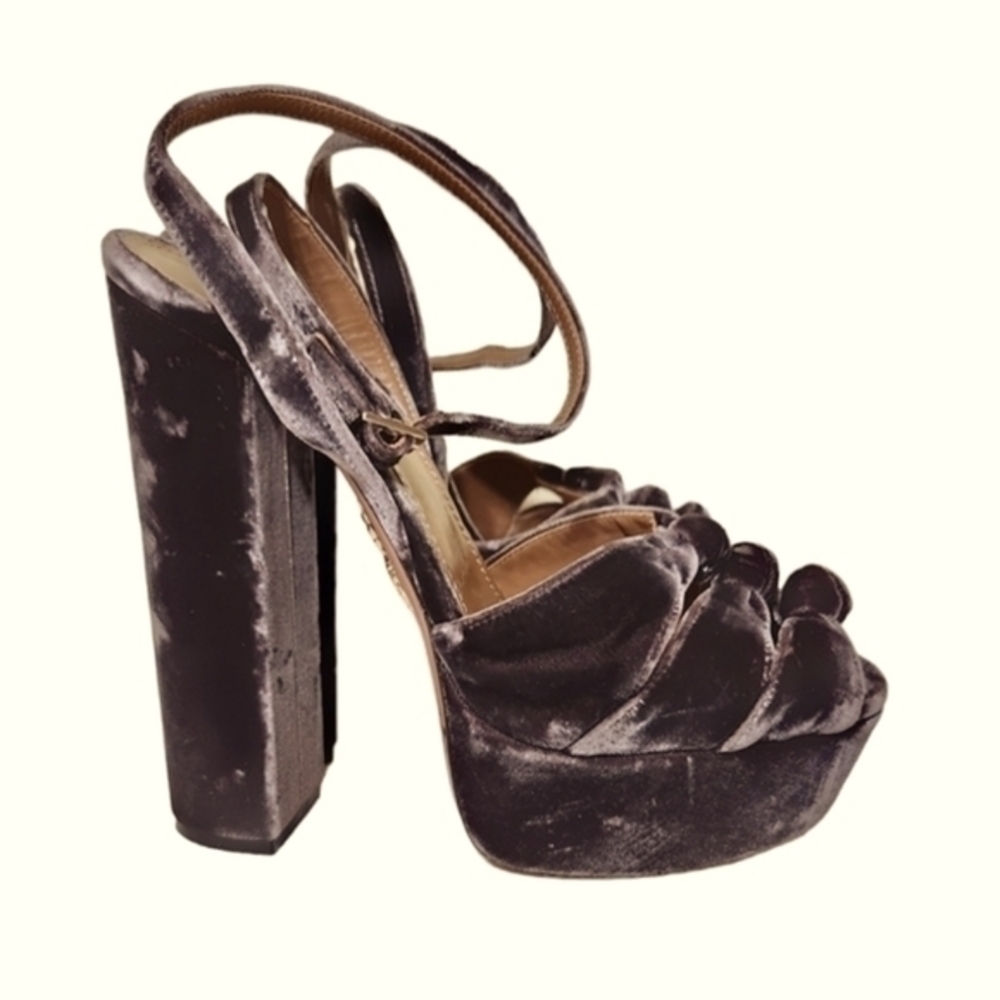 AQUAZZURA MIRA PLATFORM VELVET‎ SANDALS 8 - Picture 2 of 13